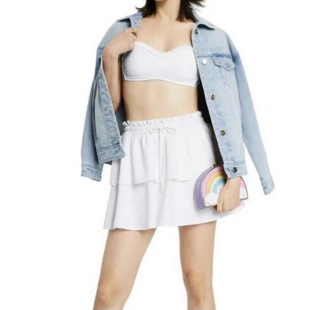 Tiered Ruffle Mini Skirt Women's M White Linen Blend Coastal Coquette Resort